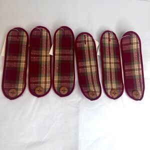 Set of 6 Longaberger Orchard Park Red Plaid Fabric Napkin Ring w/ Button